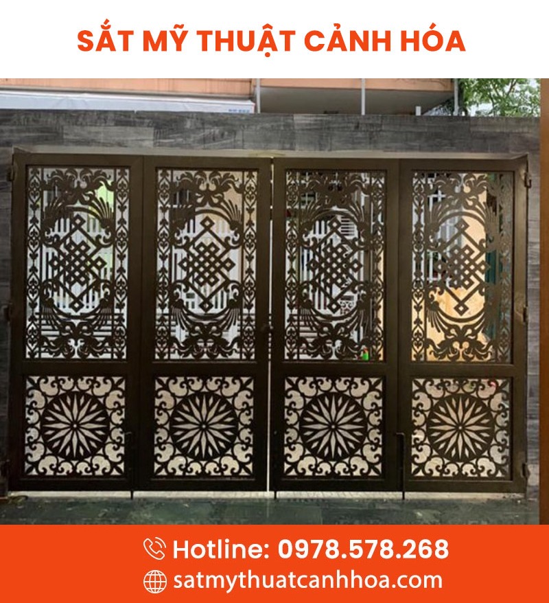 cong sat mt 4 canh 18 - Cổng Sắt Mỹ Thuật 4 Cánh CMT-18