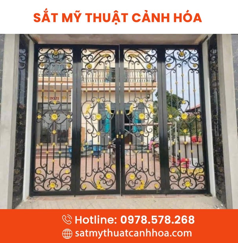 cong sat mt 4 canh 54 - Cổng Sắt Mỹ Thuật 4 Cánh CMT-54
