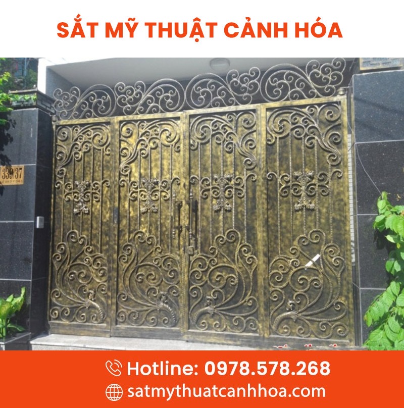 cong sat mt 4 canh 61 - Cổng Sắt Mỹ Thuật 4 Cánh CMT-61
